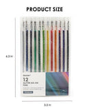 Capped Iridescent Glitter Gel Ink Pen Set Of 12 in various colors packaged for art supplies and scrapbooking projects.