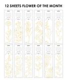 [Pack of 10] 12 Sheets 140lb Watercolor Coloring Bookmarks - Flower of the Month