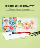 [Pack of 10] 15 Sheets 140LB Floral-Themed Watercolor Coloring Book