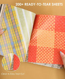 200+ Pages Threads of Time Collage Activity Book open to colorful patterned tear-out sheets for scrapbooking and crafts