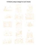 [Pack of 10] 15 Sheets 140LB Landscape-Themed Watercolor Coloring Book