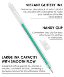 Capped Iridescent Glitter Gel Ink Pen Set Of 12 featuring vibrant ink, handy clip, and smooth, large capacity ink flow for art supplies.