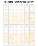 [Pack of 10]12 Sheets 140lb Watercolor Coloring Bookmarks - Townhouse Edition