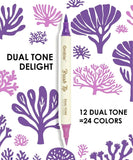 Dual Tone Brush Tip Acrylic Paint Marker Set With Coloring Book featuring purple dual-tip marker with brush and bullet tips