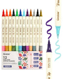 Dual Tone Brush Tip Acrylic Paint Marker Set With Coloring Book displaying vibrant colors and brush tips for art supplies.
