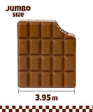 Grabie Ultimate Stress Relief Squishy shaped like a jumbo chocolate bar with a bite mark and 3.95 inch width.