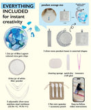 Create Your Own Healing Gem Pendant Kit contents with gem chips, pendant bases, necklaces, glue, and tools for crafting.