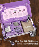 Create Your Own Healing Gem Pendant Kit with tools, gems, and illustrated instructions for easy pendant making at home.