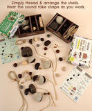 Create Your Own Rain Shell Shaker Kit with natural shells, cords, and instructions for a handmade musical craft project