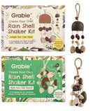 Create Your Own Rain Shell Shaker Kit with natural wood and shell pieces for a calming, rhythmic sound experience