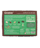 Create Your Own Rain Shell Shaker Kit packaging showing contents and usage instructions for art and sensory play