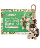 Create Your Own Rain Shell Shaker Kit with natural wooden shells and beads for rainforest-inspired sound crafting.