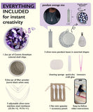 Create Your Own Healing Gem Pendant Kit with amethyst shell chips, pendant bases, glue, tools, and necklaces for crafting.