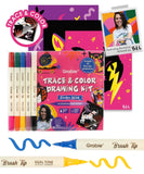 Trace & Color Drawing Kit with 10 dual tone markers, featuring exclusive vibrant artwork by Yeti and brush tips.