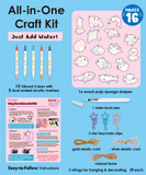 Drop to Puff 3D Sponge Art Kit with colorful markers, sponge shapes, water brush pen, keychain clips, and cords.
