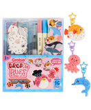 Drop to Puff 3D Sponge Art Kit with colorful markers, sea creature shapes, and puffing ocean friends craft supplies.
