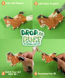 Hands using markers to color, add water droplets, and accessorize a textured donkey keychain with Drop to Puff 3D Sponge Art Kit