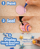 Step-by-step creating and sealing colorful seaside magnet designs using the Magnet Painting Kit (DIY Refrigerator Magnet Kit)