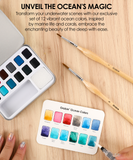 [Pack of 6] Watercolor Pocket Set Of 12 With Brush - Ocean Colors