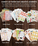 Assorted creative papers and stickers including vellum, writing, cardstock for 200+ Pages The Flavor Folio Collage Activity Book