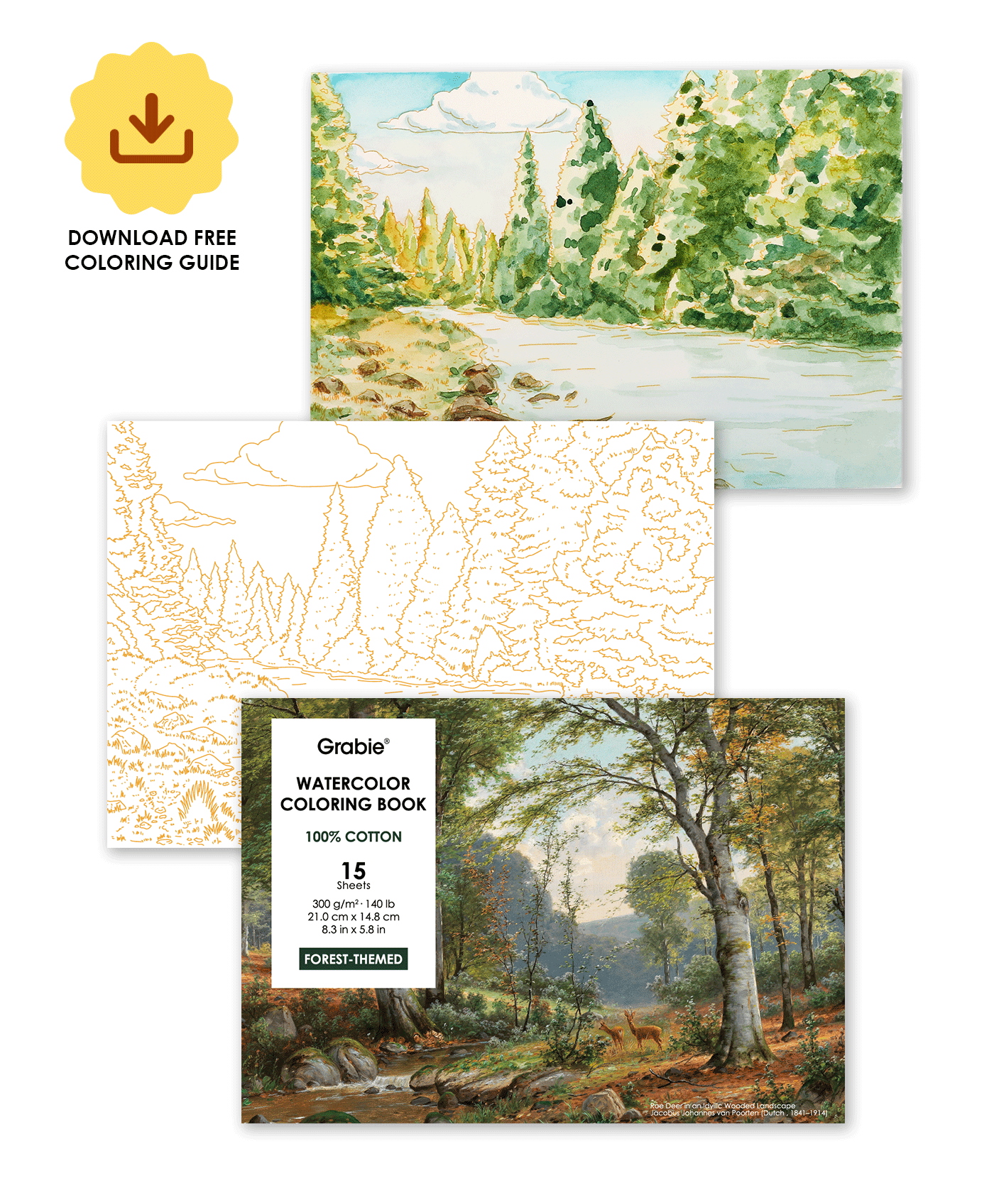 [Pack of 10] 15 Sheets 140LB Forest-Themed Watercolor Coloring Book